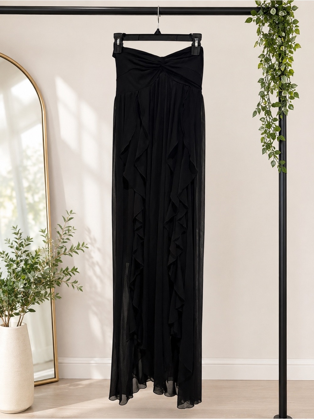 Black Strapless Ruffle Maxi Dress • Y2K Fairy Goth